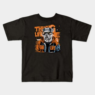 Thug Life Dog Design in Orange Colors Kids T-Shirt